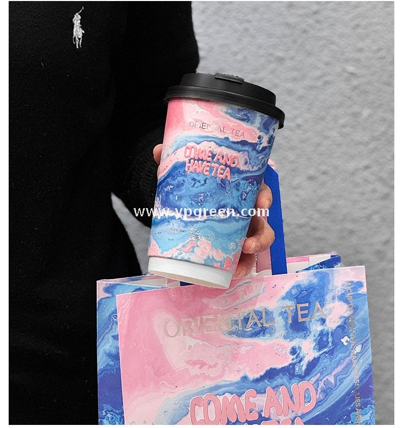 16oz Ocean Painting Style Embossed Hollow Coffee Paper Cups – 480ml Double Wall Milk Tea Cups Factory Wholesale