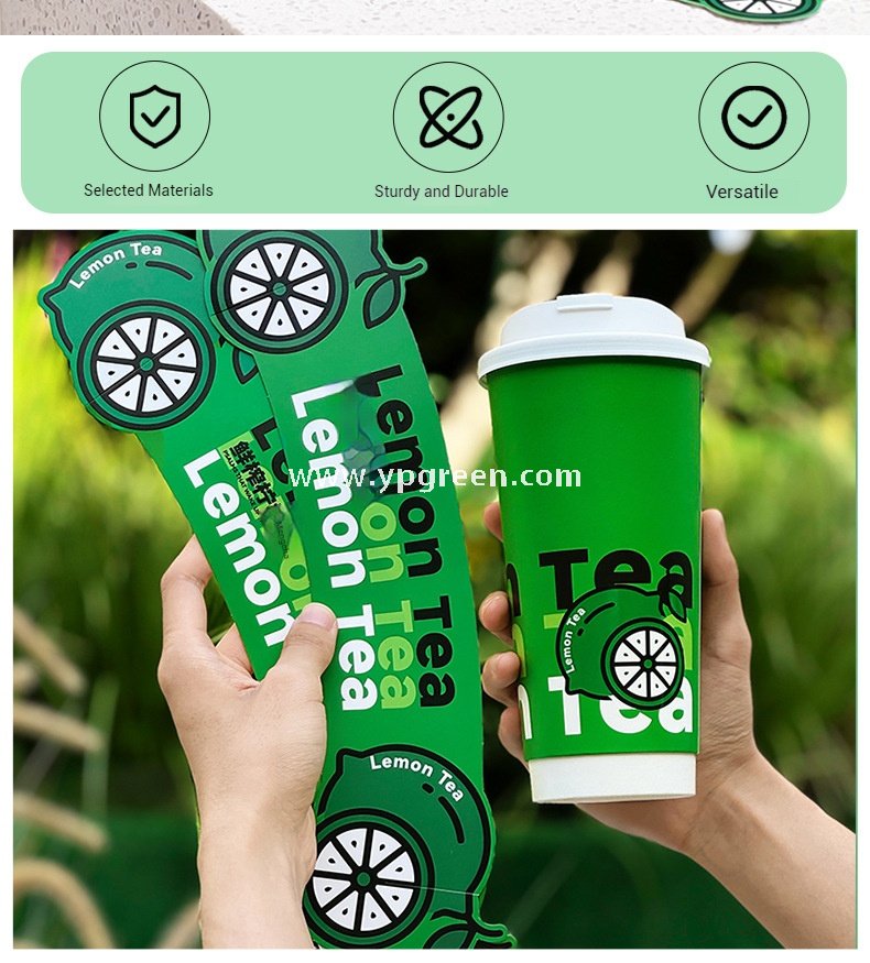 22 oz Fresh Green Disposable Lemon Tea Cups – 700ml Double PE Coated Paper with PET Lid for Cold Beverages