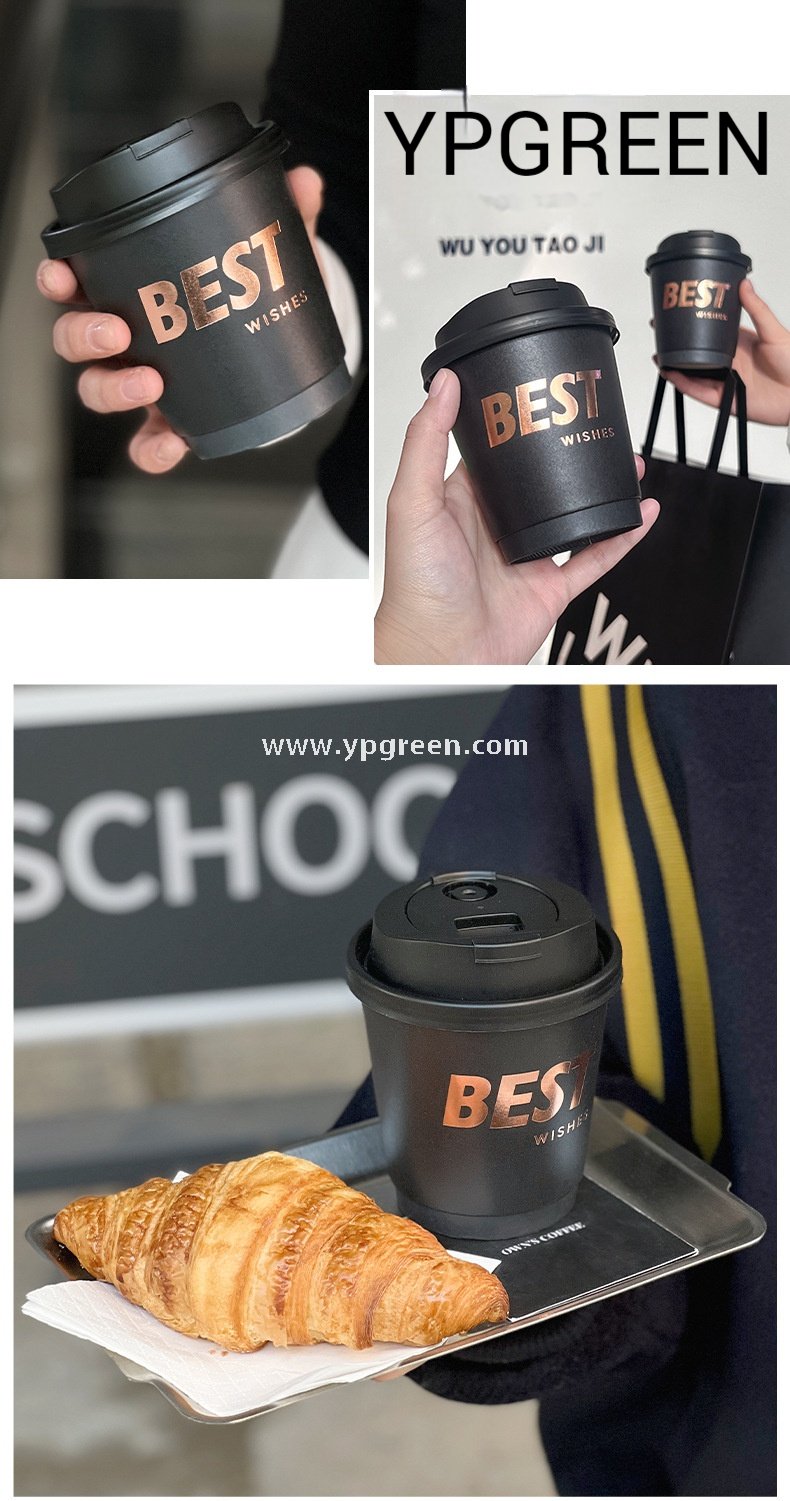 10oz Black Foil Stamping Coffee Paper Cups – 330ml Bronze Hollow Double Wall Takeaway Cups Wholesale Factory