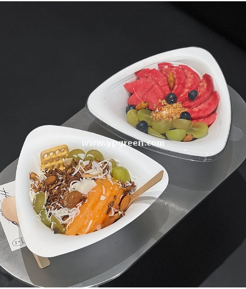 400ml Biodegradable Triangle Pulp Dessert Bowl Disposable Eco-Friendly Ice Cream Salad Yogurt Container