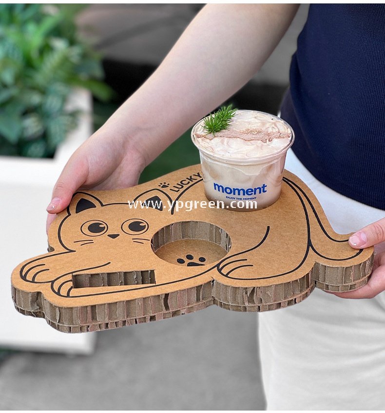 Cat Design Coffee Cup Carrier | Honeycomb Corrugated Cardboard Drink Tray Supplier
