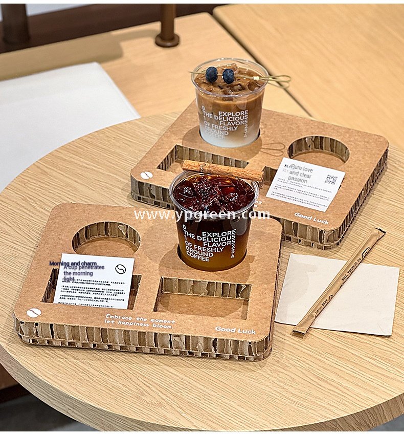 Square Coffee Combo Cup Tray | Honeycomb Corrugated Cardboard Cup Holder | Disposable Logo-Printed Beverage Carrier for Coffee & Milk Tea