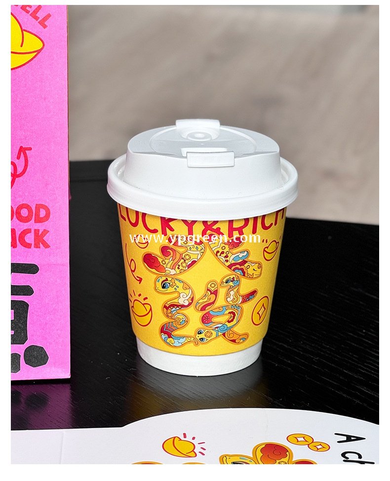 Chinese New Year Snake Design Paper Cups with Lids | Takeaway Coffee & Milk Tea Cups | Festive To-Go Carrier Packaging
