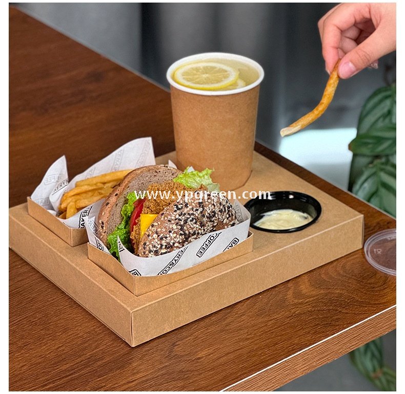 Kraft Hollow Paper Cups with Burger Combo Meal Box | Single Tray + Inner Box, Double Tray + Inner Boxes | Takeaway Food & Drink Packaging