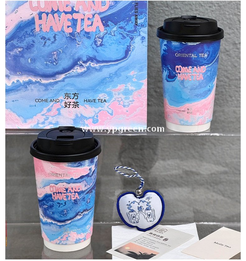 16oz Ocean Painting Style Embossed Hollow Coffee Paper Cups – 480ml Double Wall Milk Tea Cups Factory Wholesale