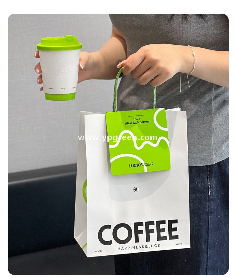 420ml Deep Embossed Coffee Cup with Fluorescent Green Lid + COFFEE Tote Bag – Double PE Lined Hot & Cold Cup Wholesale