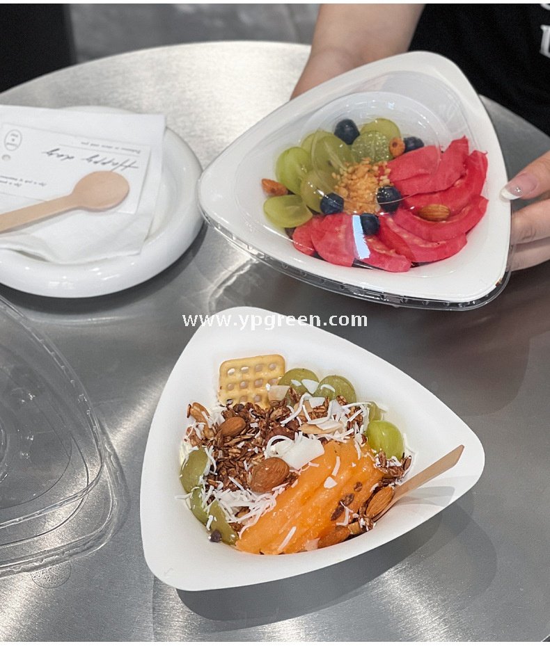 400ml Biodegradable Triangle Pulp Dessert Bowl Disposable Eco-Friendly Ice Cream Salad Yogurt Container