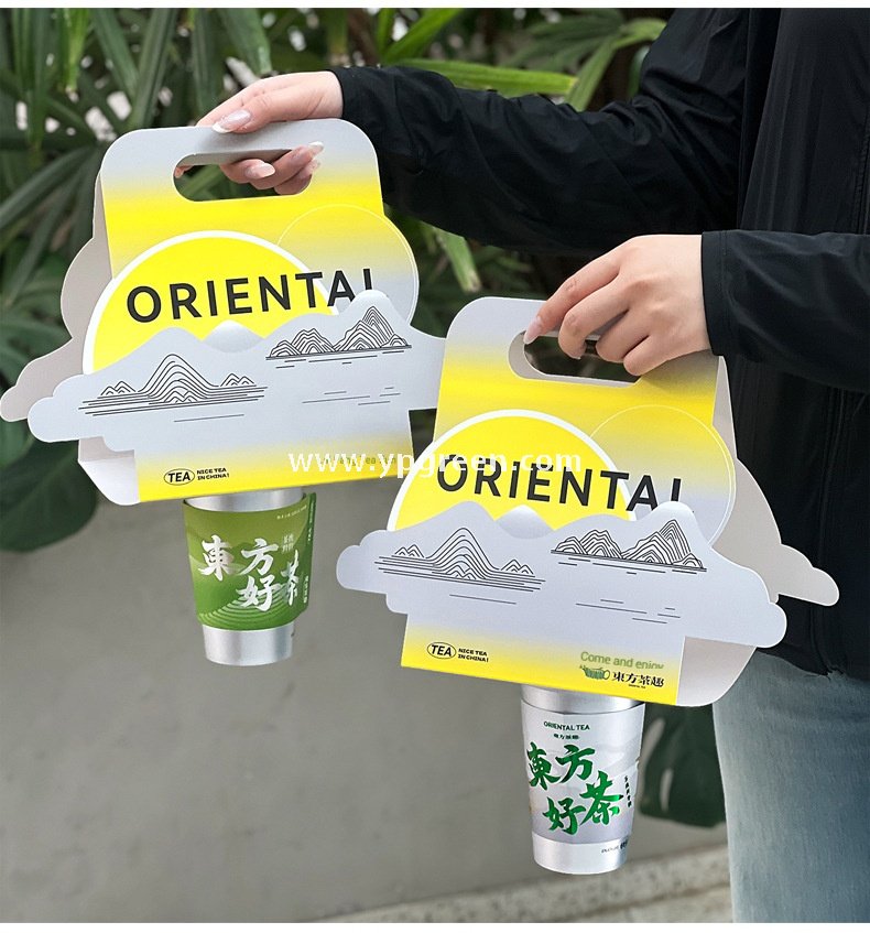 Hot Stamping Silver Cup Sleeve + 90mm PP Cup + Creative White Card Handle Holder