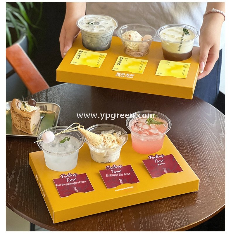 Yellow Creative Paper Cup Tray | 3-Cup Coffee & Milk Tea Holder with Card Slot - Wholesale Prices, Factory Direct