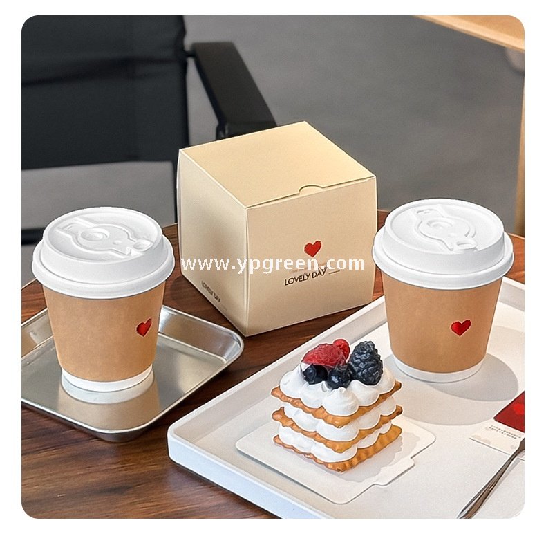 Eco Kraft Coffee Cup 280ml | Heart Gold Stamping Disposable Paper Cup Factory