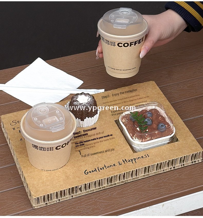 10oz Bamboo Pulp Double-Wall Coffee Cup with Lid | Disposable Paper Cup + Honeycomb Holder + Custom Logo