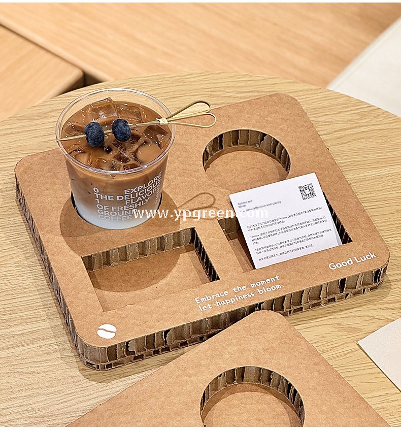 Square Coffee Combo Cup Tray | Honeycomb Corrugated Cardboard Cup Holder | Disposable Logo-Printed Beverage Carrier for Coffee & Milk Tea