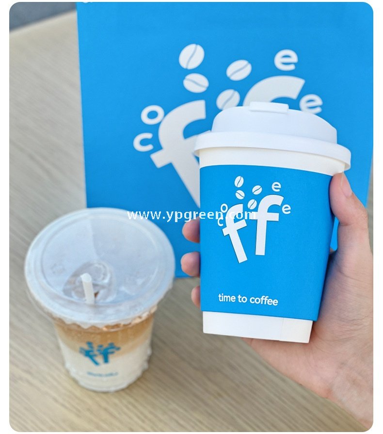 12oz 380ml Light Blue Hollow Coffee Paper Cup + Coffee Hand-Carry Tyvek Bag | Insulated Disposable Cup Set