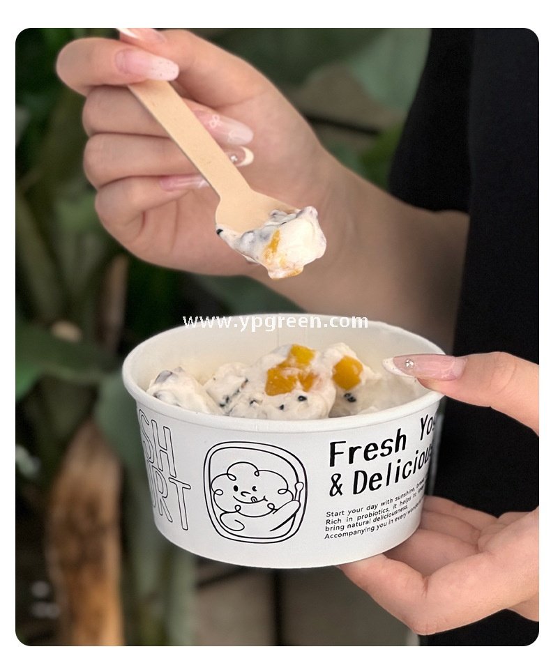 Dual Holder for Yogurt Coffee Packaging 12oz Paper Cup + Ice Cream Bowl Takeaway Set