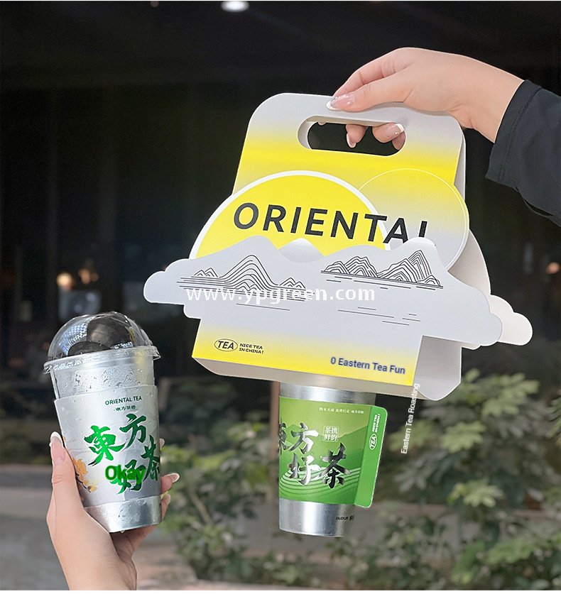 Hot Stamping Silver Cup Sleeve + 90mm PP Cup + Creative White Card Handle Holder