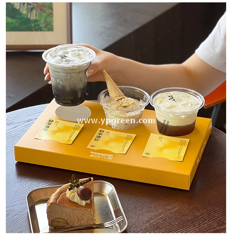 Yellow Creative Paper Cup Tray | 3-Cup Coffee & Milk Tea Holder with Card Slot - Wholesale Prices, Factory Direct