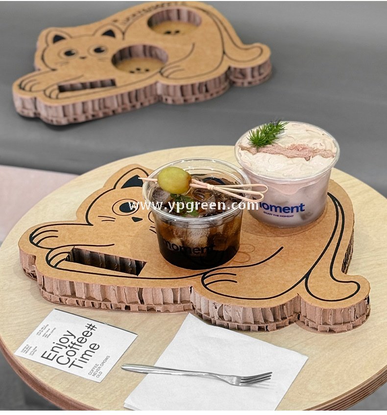 Cat Design Coffee Cup Carrier | Honeycomb Corrugated Cardboard Drink Tray Supplier
