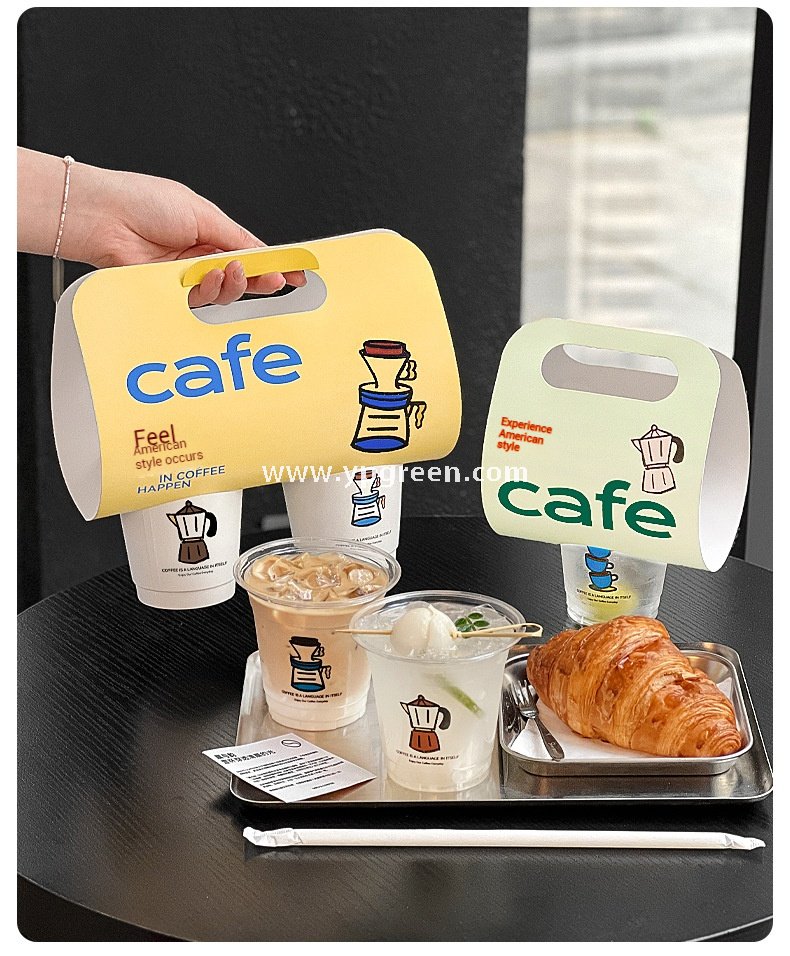 12oz PET Clear Cup + White Utensils Coffee Paper Cup | Flat Oil-Proof Back-Sealed Bag & Single/Double Cup Carrier