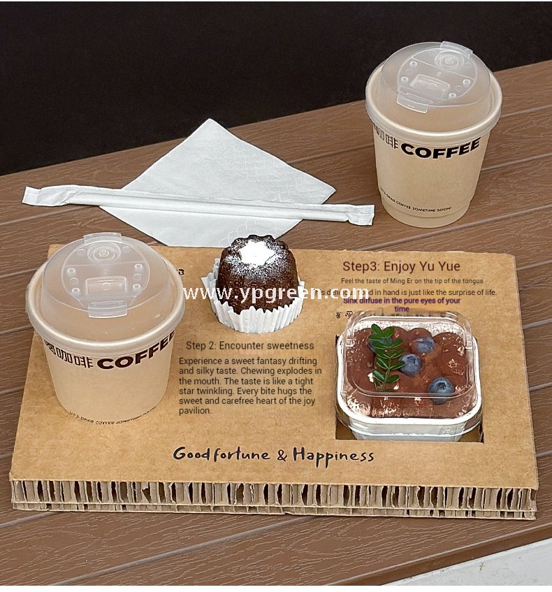 10oz Bamboo Pulp Double-Wall Coffee Cup with Lid | Disposable Paper Cup + Honeycomb Holder + Custom Logo