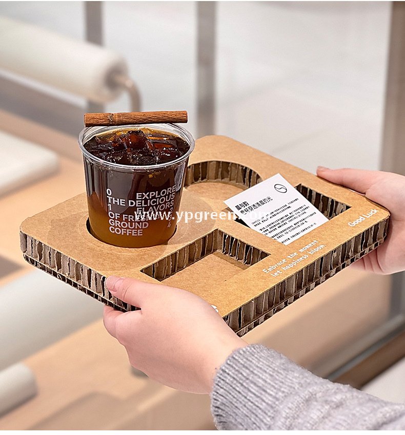 Square Coffee Combo Cup Tray | Honeycomb Corrugated Cardboard Cup Holder | Disposable Logo-Printed Beverage Carrier for Coffee & Milk Tea