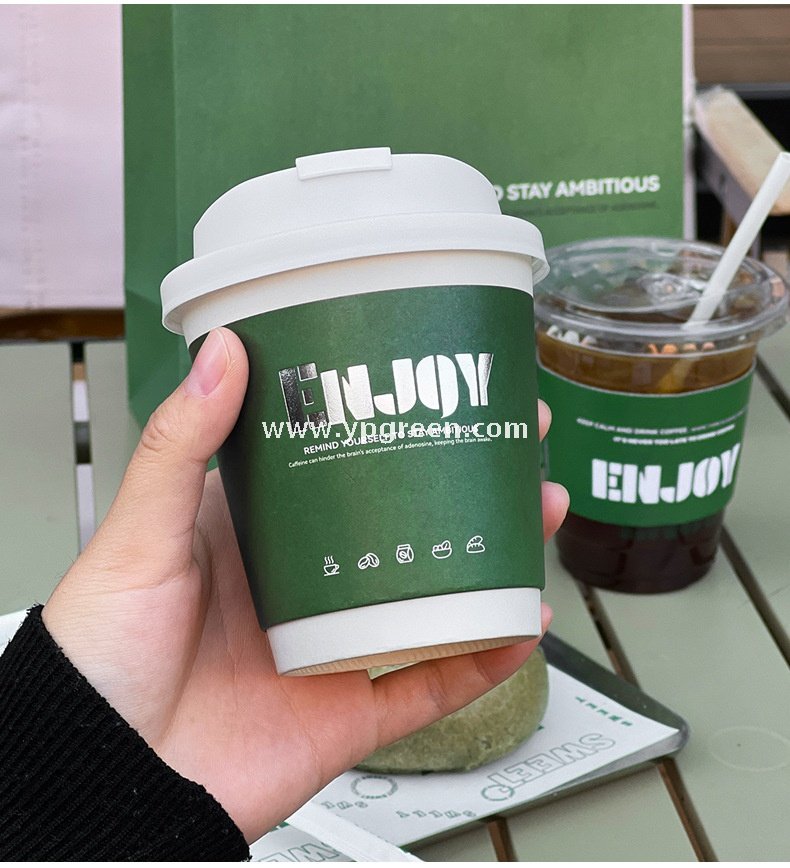 10oz 14oz Silver Foil Stamped Paper Cups 400ml Hot Stamping Disposable Milk Tea Coffee Cups with Lids Wholesale