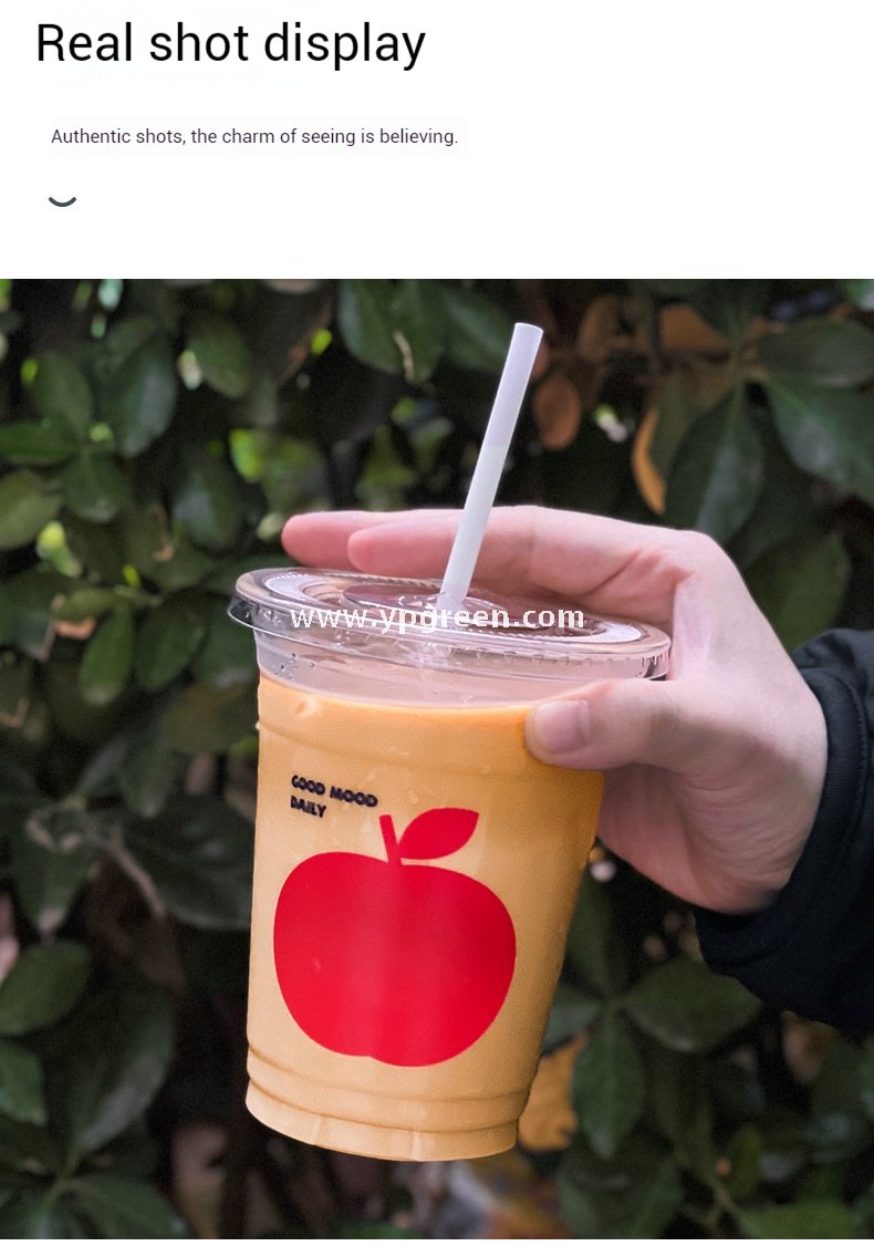 16oz Apple Pattern Clear Cup |  500ml Disposable Transparent Cup for Juice, Coffee, Milk Tea & Cold Drinks