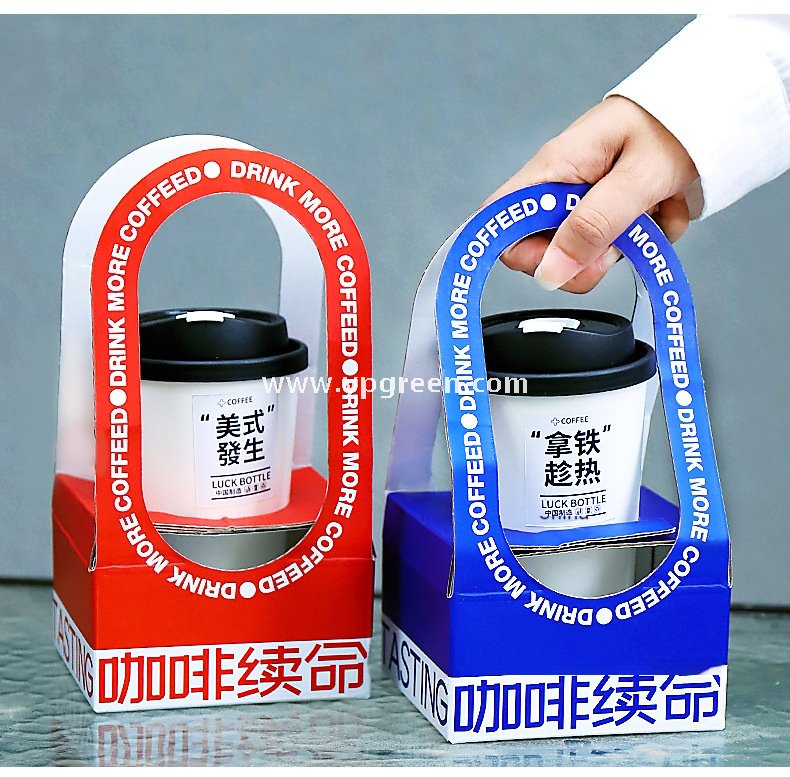 Disposable Kraft Corrugated Cup Carrier | Blue & Red Options Coffee & Milk Tea Takeaway Bag | Single, Double, Four-Cup Holder Base