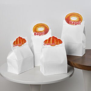 Wholesale Food-Grade Kraft Bags for Bagels, Croissants, and Alkali Water Bread with Card Labels - Trade-Only Pricing