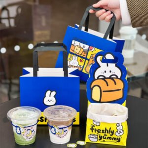 Wholesale Blue Kraft Paper Handheld Bags for Bakery and Coffee Takeout - Direct Factory