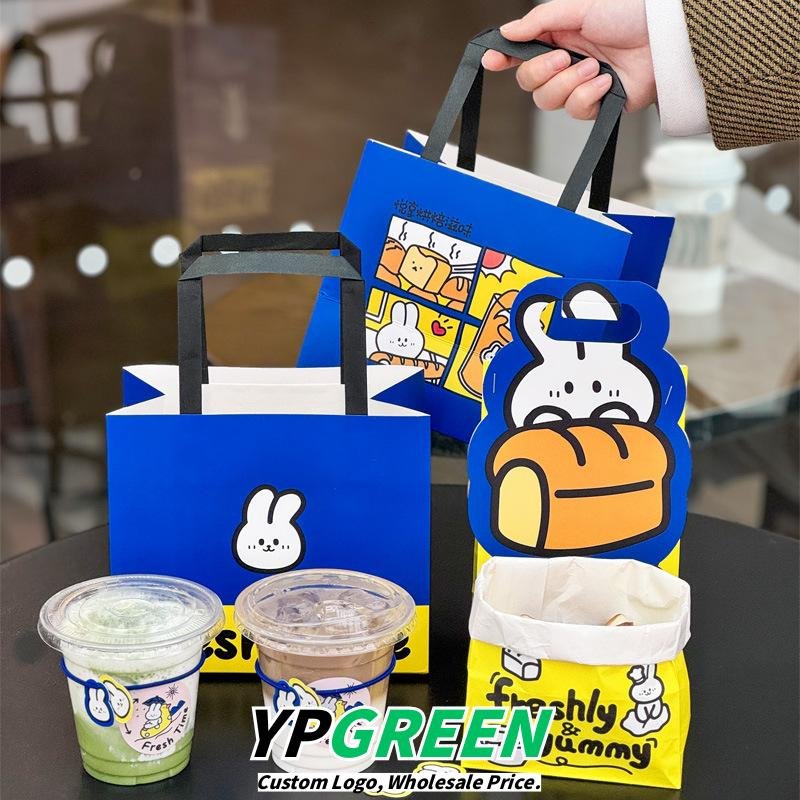 Wholesale Blue Kraft Paper Handheld Bags for Bakery and Coffee Takeout - Direct Factory