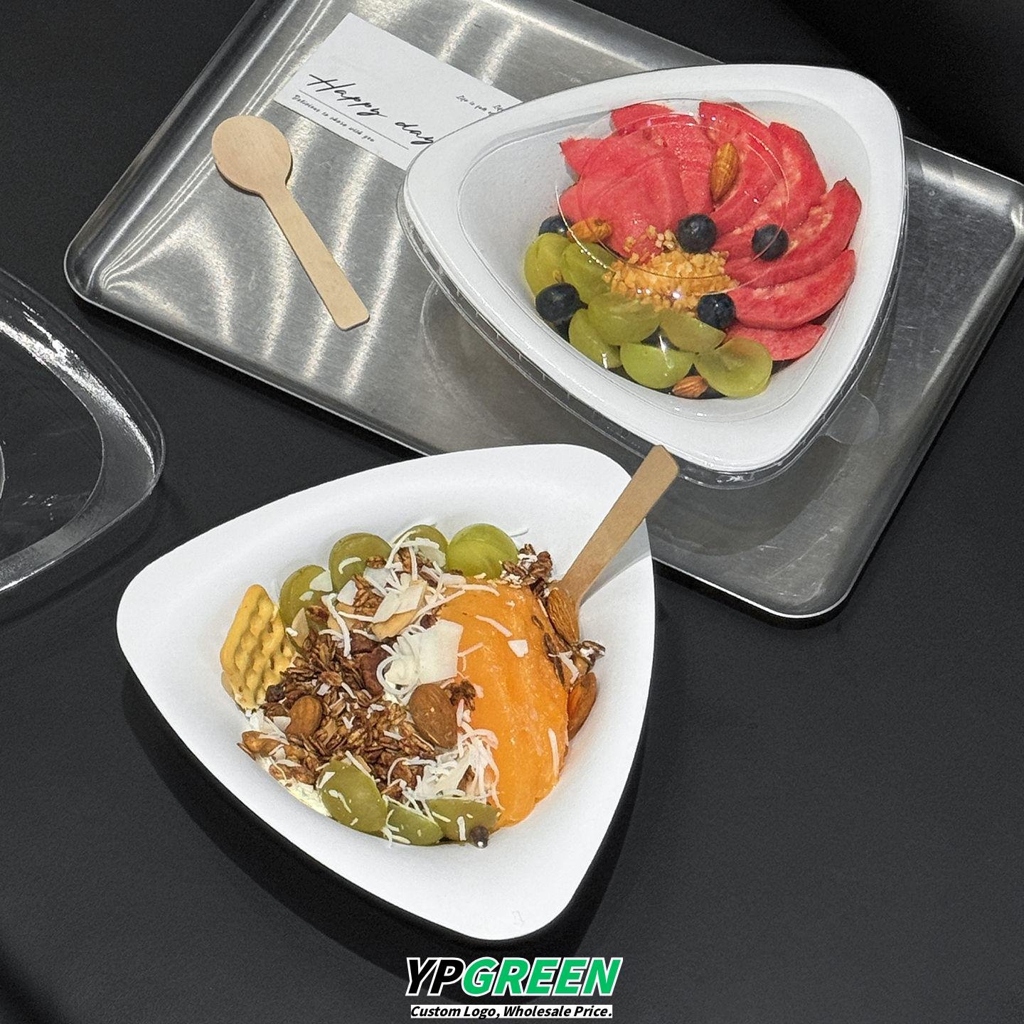 Wholesale Eco-Degradable Triangular Paper Bowls for Ice Cream and Yogurt Takeout - From Our Plant to You
