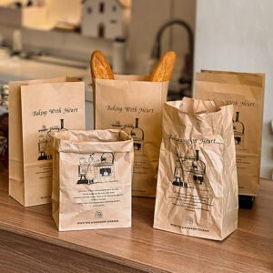 Wholesale Hand-Drawn Vintage Style Custom Kraft Bags for Bakery Baguettes and Bagels Takeout - Direct from Factory