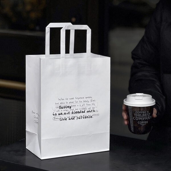Wholesale White Handheld Bags for Bakery Toast, Baguettes, Bagels, Double Coffee Cups, and Milk Tea Takeout - No Middleman Pricing