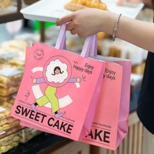 Wholesale Pink Cute Kraft Handheld Bags for Bakery Bread and Dessert Takeout - Factory Direct Supply