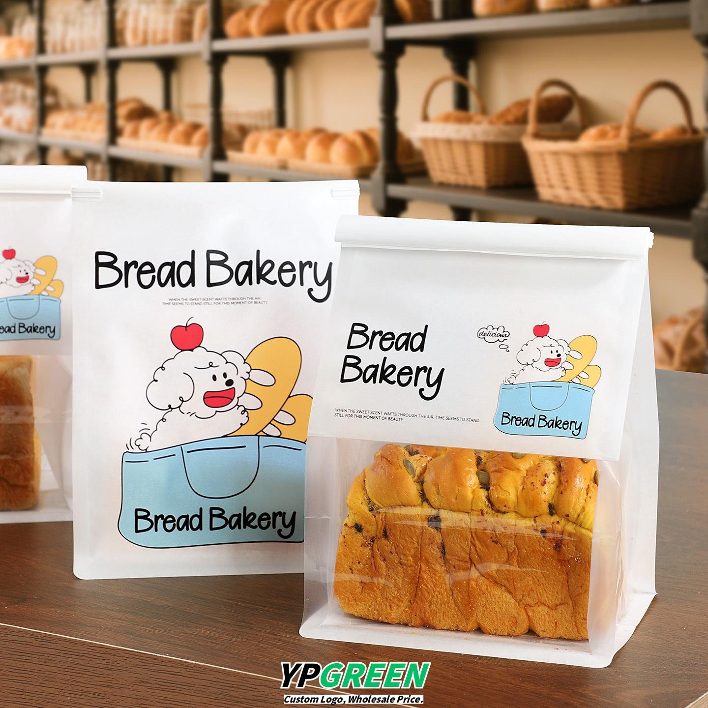 Wholesale Cartoon Illustration Transparent Window Self-Seal Bags for Sliced Toast Takeout - Factory to Business