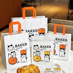 Custom Logo Printed Cat Design Takeout Bags for Bread and Pastries - Reliable Supplier