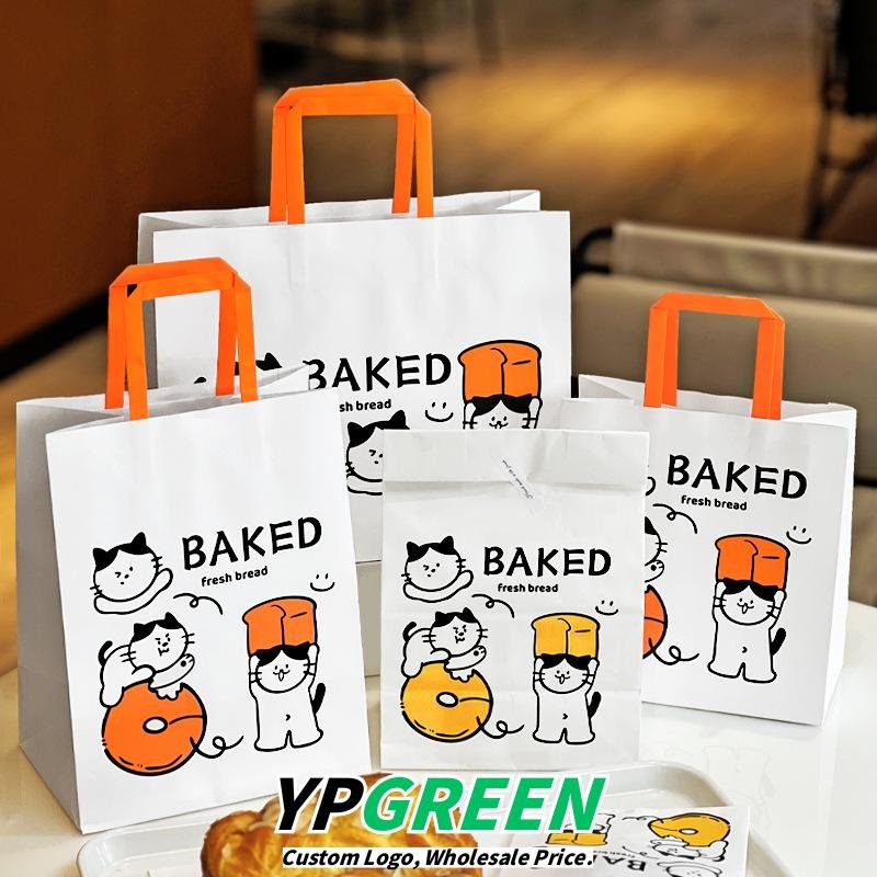 Custom Logo Printed Cat Design Takeout Bags for Bread and Pastries - Reliable Supplier