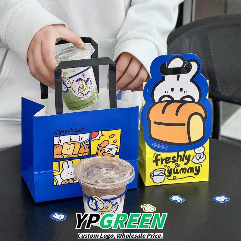 Wholesale Blue Kraft Paper Handheld Bags for Bakery and Coffee Takeout - Direct Factory