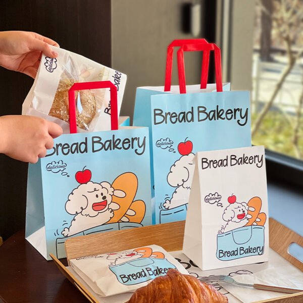 Wholesale Puppy Pattern Kraft Paper Handheld Bags for Bread and Dessert Takeout - Direct Factory