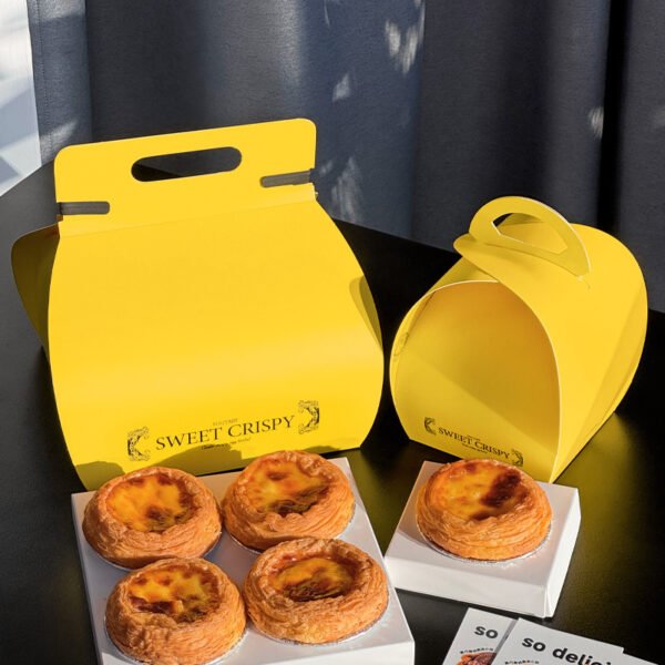 Wholesale Yellow Disposable Boxes for Single or 4-Pack Portuguese Egg Tarts Takeout - Direct from Manufacturer