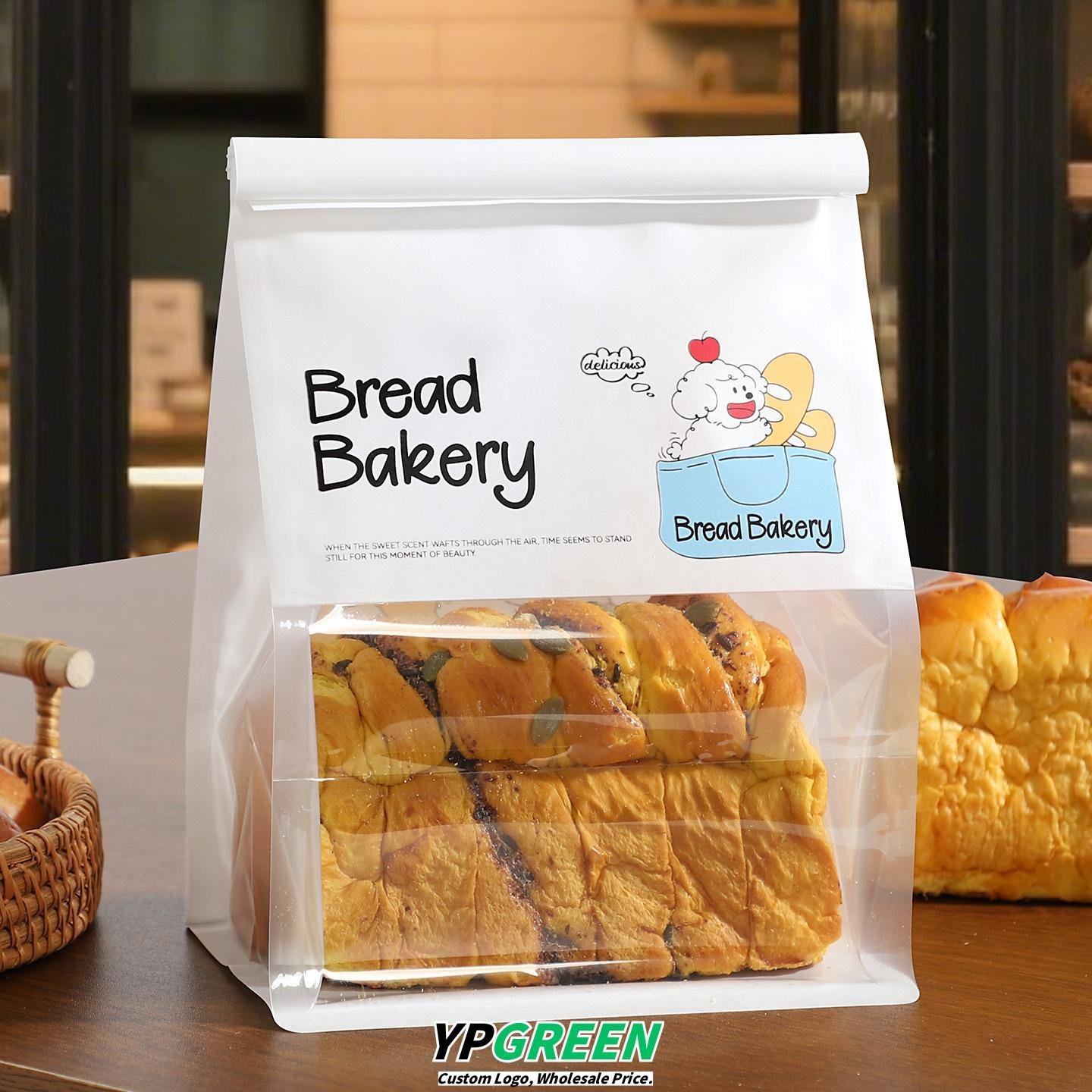 Wholesale Cartoon Illustration Transparent Window Self-Seal Bags for Sliced Toast Takeout - Factory to Business