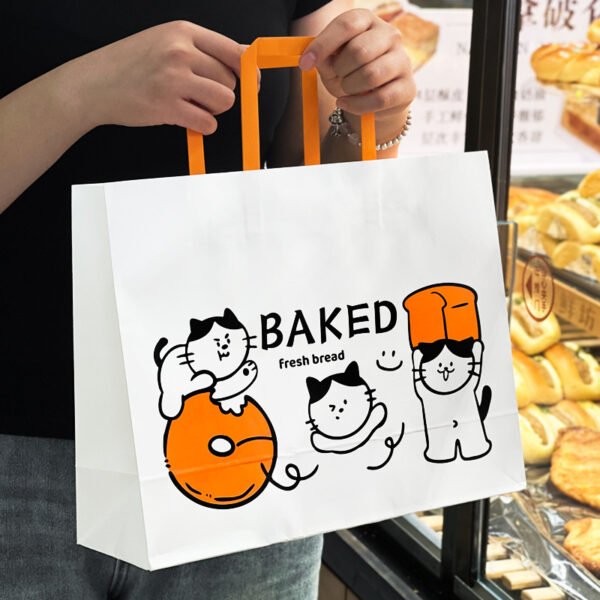Custom Logo Printed Cat Design Takeout Bags for Bread and Pastries - Reliable Supplier