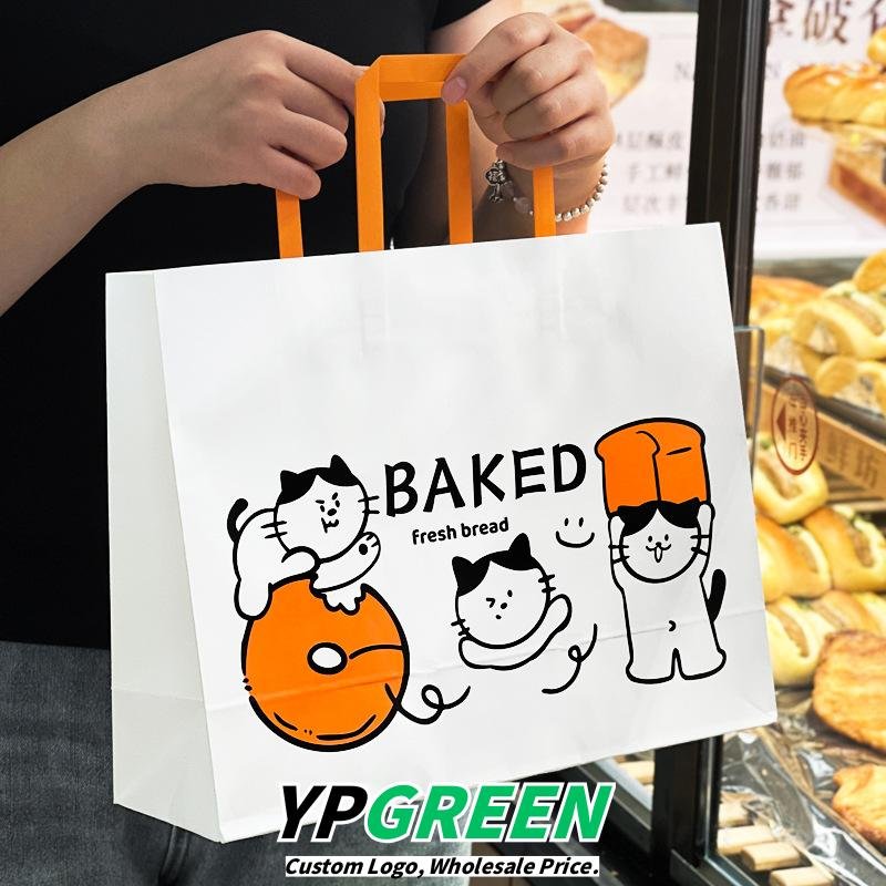 Custom Logo Printed Cat Design Takeout Bags for Bread and Pastries - Reliable Supplier