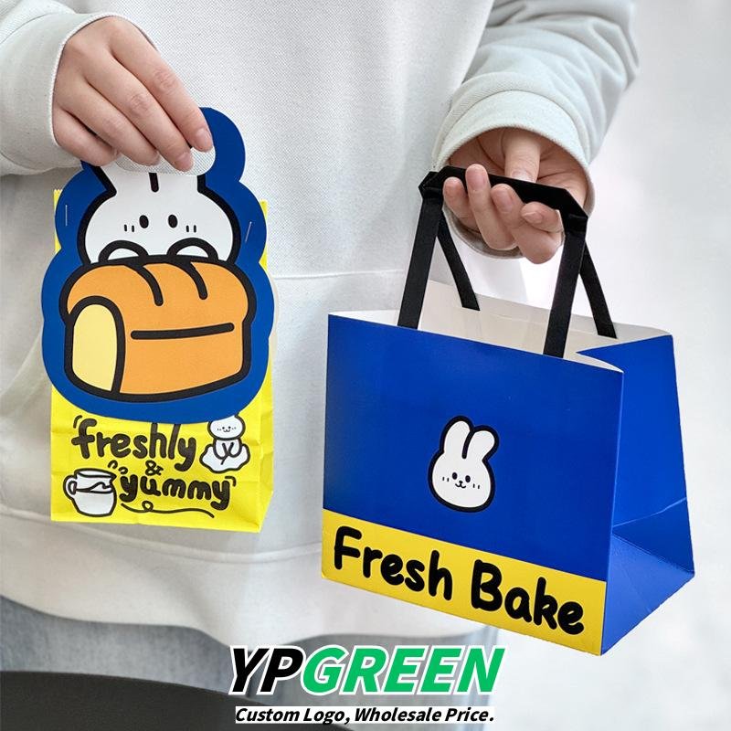 Wholesale Blue Kraft Paper Handheld Bags for Bakery and Coffee Takeout - Direct Factory