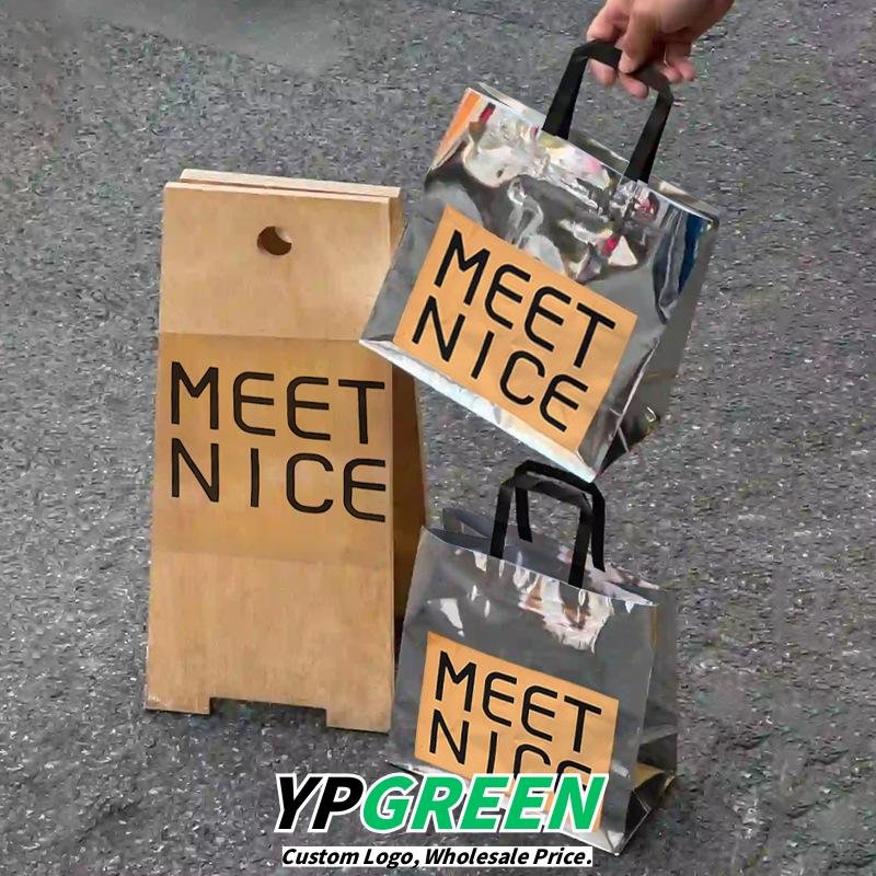 Wholesale Mirror Silver Cardstock Handheld Bags for Bakery Dessert and Bread Takeout - Private Label Ready