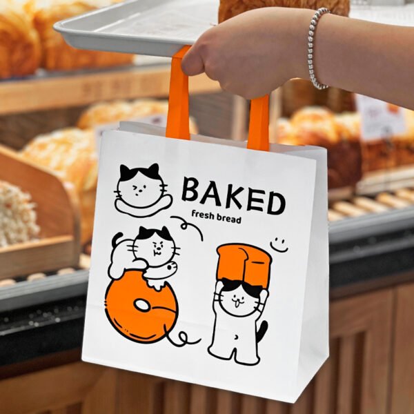 Custom Logo Printed Cat Design Takeout Bags for Bread and Pastries - Reliable Supplier