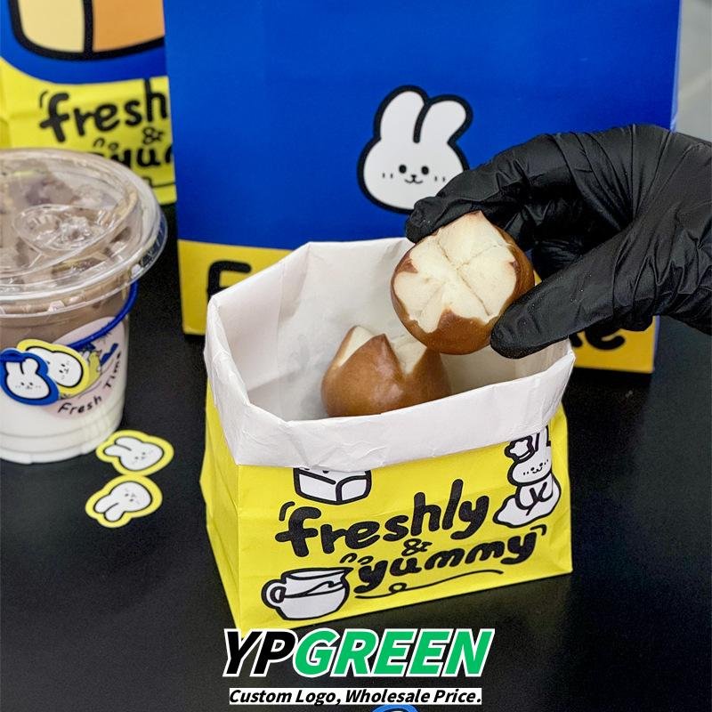 Wholesale Blue Kraft Paper Handheld Bags for Bakery and Coffee Takeout - Direct Factory