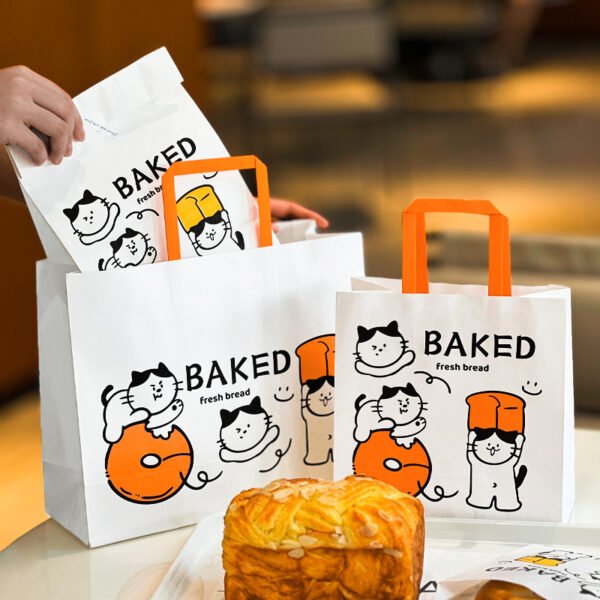 Custom Logo Printed Cat Design Takeout Bags for Bread and Pastries - Reliable Supplier