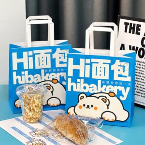 Wholesale Blue Kraft Paper Handheld Bags for Bakery Toast and Dessert Takeout - Scalable Orders