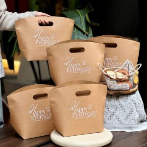 Wholesale Buckle-Handle Kraft Paper Handheld Bags for Bakery Bread Takeout - Factory Direct Supply